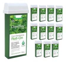 Kit Cera Depilatória Corporal Roll On Refil Hortelã Pack 12 Unidades Depilflax 100g