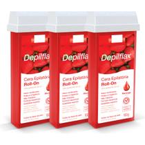 Kit Cera Depilatória Corporal Roll On Refil Morango Pack 3 Unidades 100g