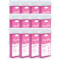 Kit Cera Depilatória Corporal Roll On Refil Rosa Pack 12 Unidades Depilflax 100g