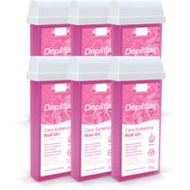 Kit Cera Depilatória Corporal Roll On Refil Rosa Pack 6 Unidades Depilflax 100g