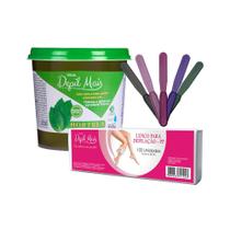 Kit Cera Depilatória Quente Natural Visual Depil Mais 600g Hidrossolúvel + Papel tnt 100 unidades 80gr 23cm x 7,2cm + es