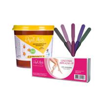 Kit Cera Depilatória Quente Natural Visual Depil Mais 600g Hidrossolúvel + Papel tnt 100 unidades 80gr 23cm x 7,2cm + es
