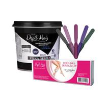 Kit Cera Depilatória Quente Natural Visual Depil Mais 600g Hidrossolúvel + Papel tnt 100 unidades 80gr 23cm x 7,2cm + es