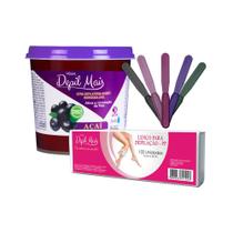 Kit Cera Depilatória Quente Natural Visual Depil Mais 600g Hidrossolúvel + Papel tnt 100 unidades 80gr 23cm x 7,2cm + es