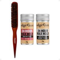 Kit Cera Fixadora de Cabelo Edge Fixer Kiss New York: Original e Pêssego + Escova para Acabamento e Penteado ProArt