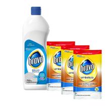 Kit Cera Líquida Bravo Brilho Prático Incolor Embeleza 750ml + 3 Refis 500ml