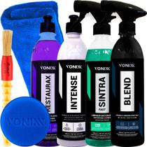 Kit Cera Liquida Spray Carro Moto Caminhão Preto Blend Black Limpador Sintra Fast Revitalizador Restaurax Intense