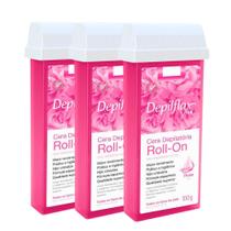 Kit Cera Refil Roll On Depilflax Rosa 100g 3UN