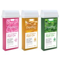 Kit cera refil roll on hortelã natural e rosa depilflax depilação