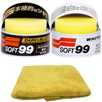 Kit Cera Soft 99 White Cleaner e Dark Black com Toalha Microfibra Automotiva Estética