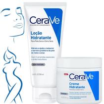 Kit Cerave Loção Hidratante Corporal Facial Pele Seca Extra Seca Normal Previne Rugas e Linhas Finas