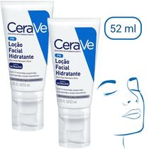 kit CeraVe Loção Hidratante Facial Pele Seca Extra Seca Normal 52ml Acido Hialurônico Previne Rugas
