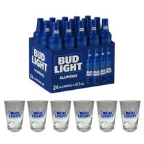 Kit Cerveja 24 Bud Light Garrafa Alumínio 473mL + 6 Copo 300ml