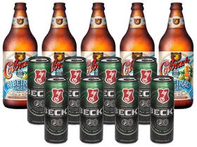 Kit Cerveja Colorado Ribeirão Lager Garrafa 600ml - 5 Unidades + Cerveja Becks Lata 350ml 8 Unidades