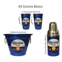Kit Cerveja - Corona Balde De Gelo Canecas E Porta Garrafas - Azul Royal