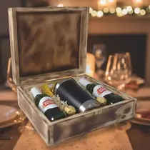 Kit Cerveja Stella Presente/Copo Térmico/Petisco + Estojo Madeira Kit Cerveja Stella Presente/Copo Térmico/Petisco + Estojo Madeira