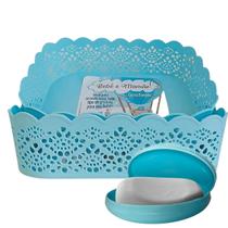 Kit Cesta Infantil Organizadora Mandala Azul Com Saboneteira Kit Cesta Infantil Organizadora Mandala Azul Com Saboneteira