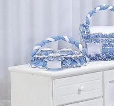 Kit Cesta + Jogo de Potes Sensação Branco com Azul para o Quarto do Bebê 04 Peças - Happy Baby