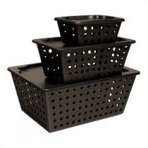 Kit Cesta Organizadoras One 3 Peças Preto Coza Brinox - 99360/2008 Kit Cesta Organizadoras One 3 Peças Preto Coza Brinox - 99360/2008