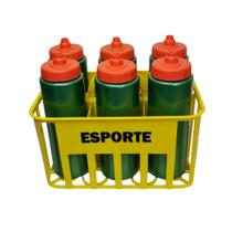 Kit Cesta Porta Garrafas + 6 Squeeze Automaticas
