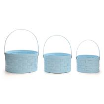 Kit cestas decorativas oval de bambu com alça 3 tamanhos azul pastel Kit cestas decorativas oval de bambu com alça 3 tamanhos azul pastel