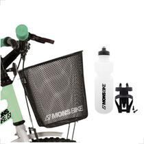 Kit Cestinha Cesta Bike Aro 24/26 + Garrafa Para Bike de Água + Suporte Quadro