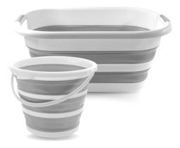 Kit cesto 26L balde 10L dobrável retrátil prático Powermaid