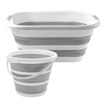 Kit Cesto 26L e Balde 10L Dobrável Retrátil Powermaid