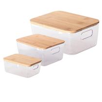 Kit Cesto Com Tampa De Bambo Organizador 3 Peças Paramount