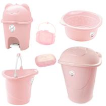 Kit Cesto de Roupa De Bebê Adoleta Bacia Balde Lixeira Porta Chupeta Saboneteira - Menino ou Menina