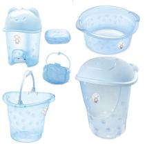 Kit Cesto de Roupa De Bebê Adoleta Bacia Balde Lixeira Porta Chupeta Saboneteira - Menino ou Menina