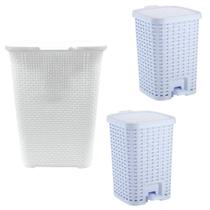 Kit Cesto De Roupas 30L + Lixeiras Smart 15L e 7L Branco