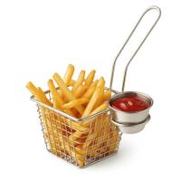 Kit Cesto Inox e Copo Molheira para Servir Petiscos Batata Fritura