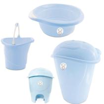 Kit Cesto / Lixeira / Balde e Bacia Fofura Azul Adoleta Kit Cesto / Lixeira / Balde e Bacia Fofura Azul Adoleta