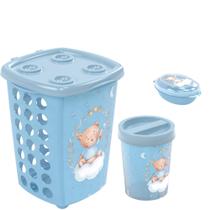 Kit cesto, Lixeira e Saboneteira Urso Azul - Plasutil Kit cesto, Lixeira e Saboneteira Urso Azul - Plasutil