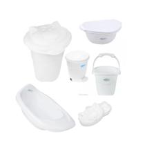 Kit Cesto, Lixeira, Saboneteira, Balde, Bacia e Banheira 22L Gatinho Branco - Plastibaby