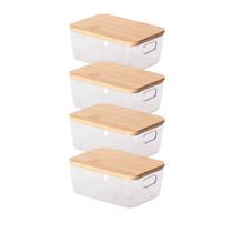 Kit Cesto Organizador 4 Unidades Pequeno Tampa Bambu
