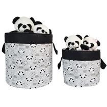 Kit Cesto Organizador De Brinquedos 2 Peças Panda Cinza