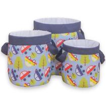 Kit Cesto Organizador Infantil Carros Azul Kit Cesto Organizador Infantil Carros Azul