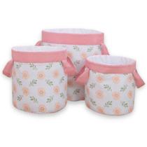Kit Cesto Organizador Infantil Elefantinha Floral Salmão