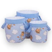 Kit Cesto Organizador Infantil Urso Aviador Azul