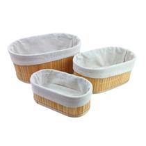 Kit Cesto Organizador para mesa, pães, café da manhã - ETHMIX em Bambu Forrado - 3 Pçs