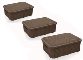 Kit Cesto Organizadorrattan Com Tampa Marrom C/3 Pçs