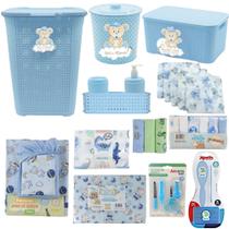 Kit Cesto Rattan + Enxoval Bebê Organizador Lixeira Fraldas