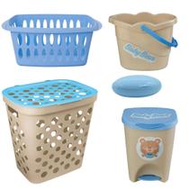 Kit Cesto Roupa Bebê Balde Infanti Lixeira Saboneteira Cesto Multiuso