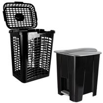 Kit Cesto Roupa Telado Vazado Infantil 35 Litros e Lixeira Infantil 8 Litros Com Pedal Organizador Para Crianças Lummar Kit Cesto Roupa Telado Vazado Infantil 35 Litros e Lixeira Infantil 8 Litros Com Pedal Organizador Para Crianças Lummar