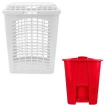 Kit Cesto Roupa Telado Vazado Infantil 35 Litros e Lixeira Infantil 8 Litros Com Pedal Organizador Para Crianças Lummar