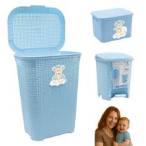 Kit Cesto Roupas Bebê Organizador Infantil Rattan Lixeira
