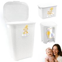 Kit Cesto Roupas Bebê Organizador Infantil Rattan Lixeira