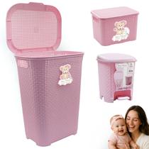 Kit Cesto Roupas Bebê Organizador Infantil Rattan Lixeira